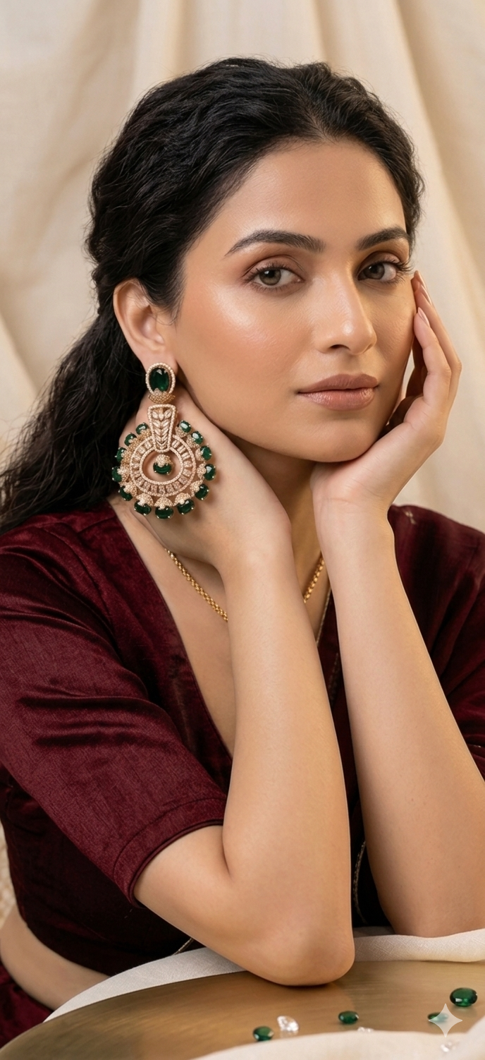 Mehendi Polish Green Stone Chandbali Earrings