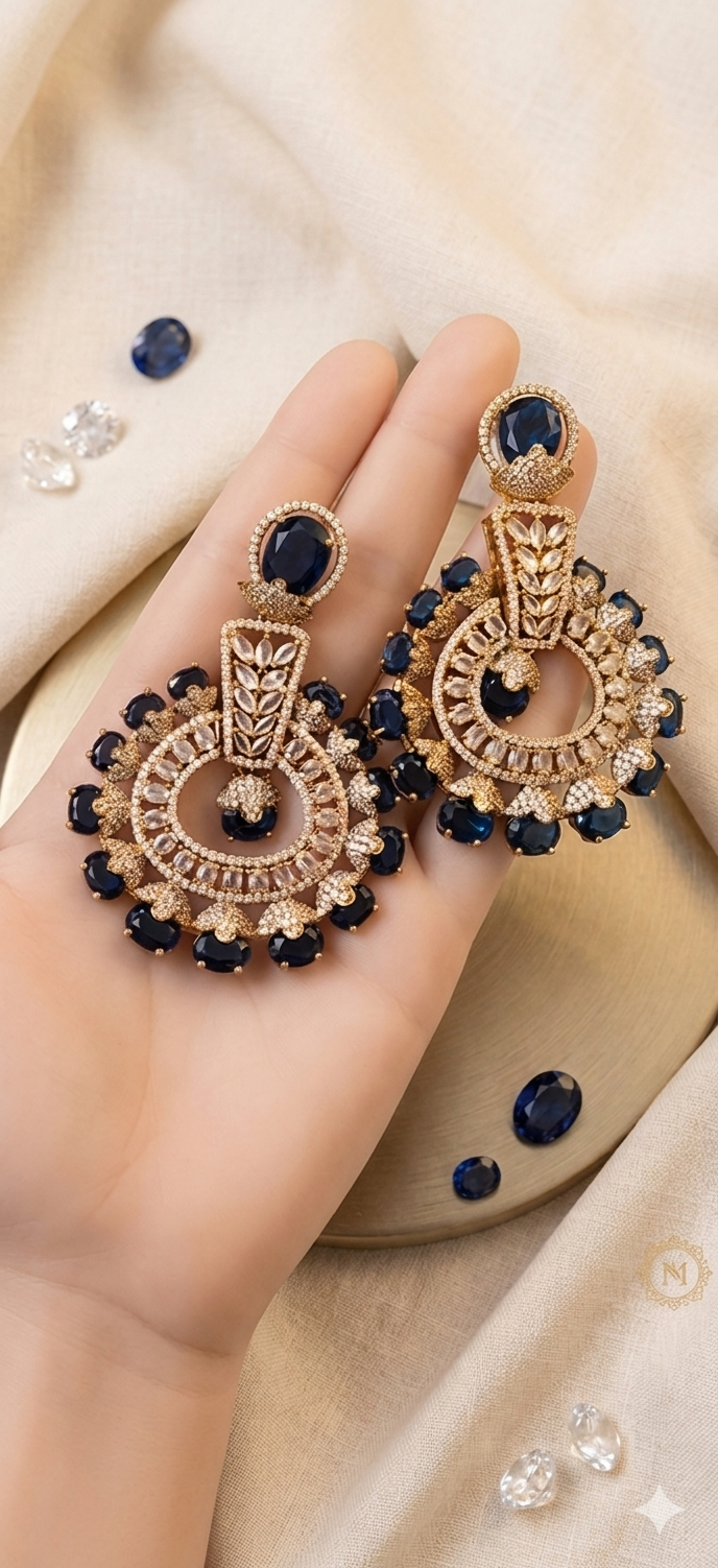 Royal Blue Mehendi Polish Chandbali Earrings