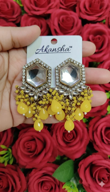 Wedding Earrings-Yellow kundan