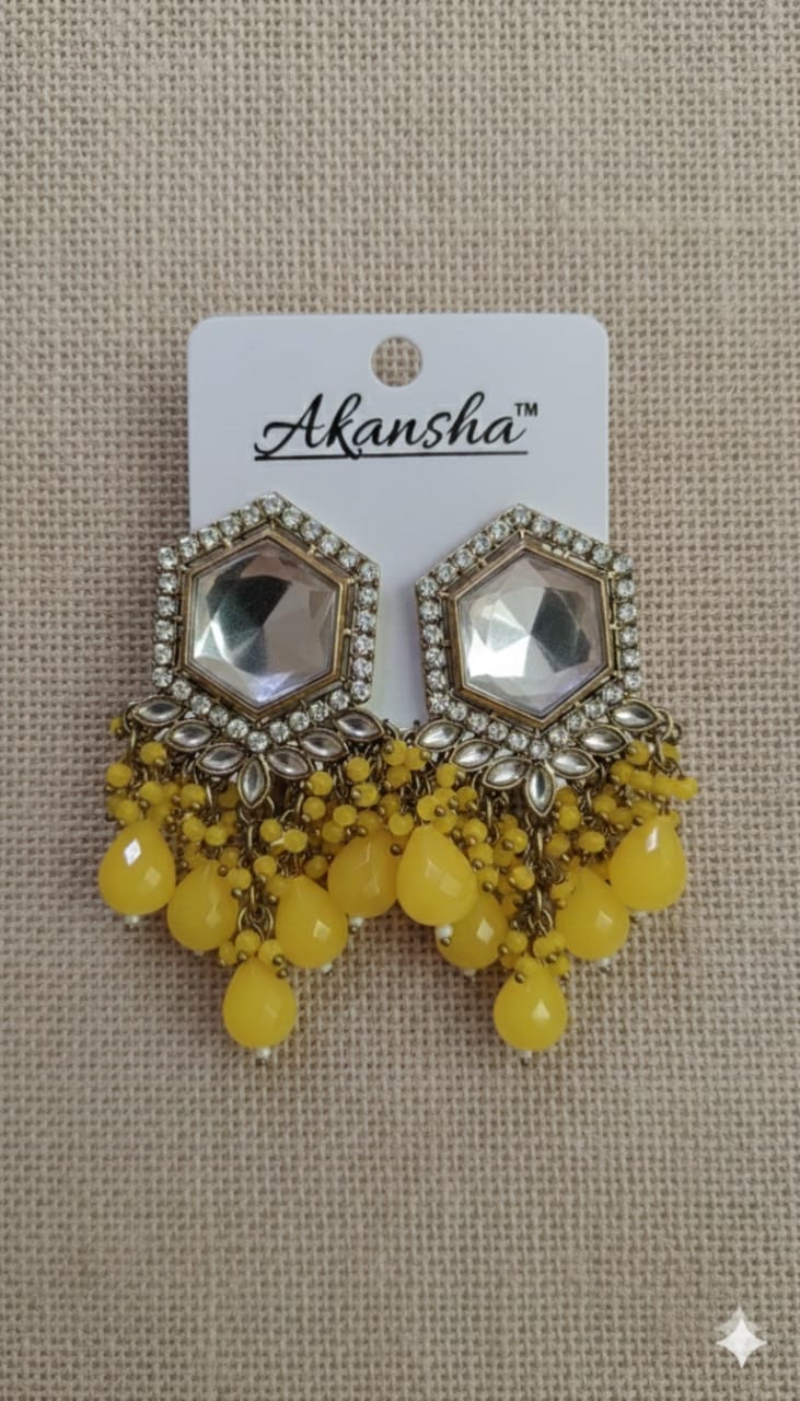 Wedding Earrings-Yellow kundan