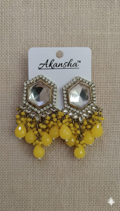Wedding Earrings-Yellow kundan