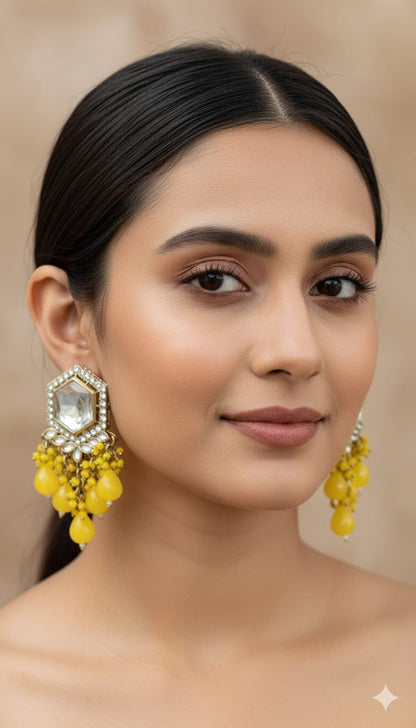 Wedding Earrings-Yellow kundan
